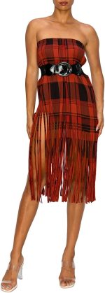 EUNANARA Women’s Asymmetrical Fringe Skirts – High Waisted Elastic Waist Printed Boho Stretch Casual Midi Skirt Made in USA - Image 5